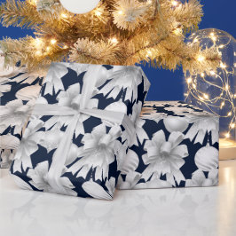 Christmas Navy Bow Velvet Pattern Cadeaupapier