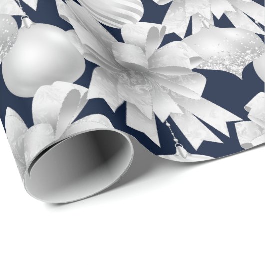 Christmas Navy Bow Velvet Pattern Cadeaupapier (Rol Hoek)