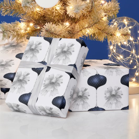 Christmas Navy Bow Velvet Pattern Cadeaupapier (Feestdagen)