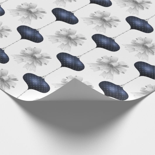 Christmas Navy Bow Velvet Pattern Cadeaupapier (Hoek)