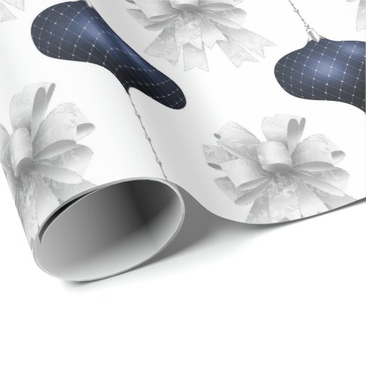 Christmas Navy Bow Velvet Pattern Cadeaupapier (Rol Hoek)