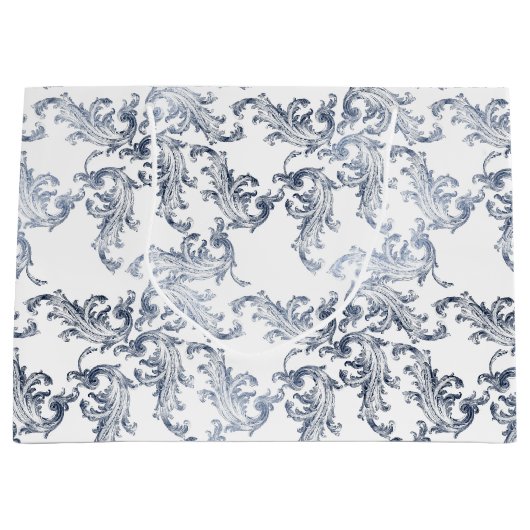 Christmas Navy Bow Velvet Pattern Groot Cadeauzakje (Voorkant)