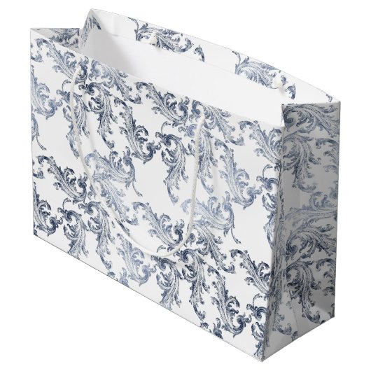 Christmas Navy Bow Velvet Pattern Groot Cadeauzakje (Achterkant Gekanteld)