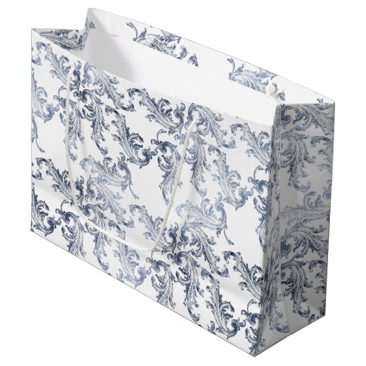 Christmas Navy Bow Velvet Pattern Groot Cadeauzakje (Voorkant Gekanteld)