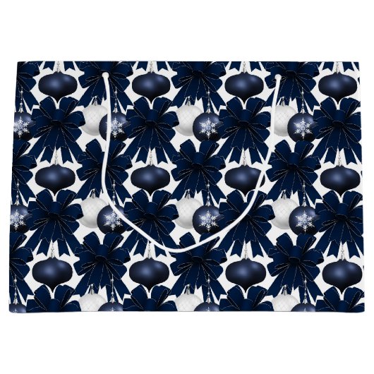 Christmas Navy Bow Velvet Pattern Groot Cadeauzakje (Voorkant)
