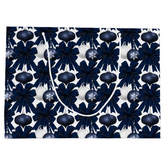 Christmas Navy Bow Velvet Pattern Groot Cadeauzakje (Achterkant)