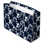 Christmas Navy Bow Velvet Pattern Groot Cadeauzakje (Achterkant Gekanteld)
