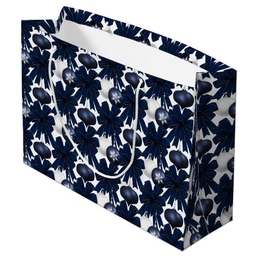 Christmas Navy Bow Velvet Pattern Groot Cadeauzakje (Achterkant Gekanteld)