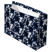 Christmas Navy Bow Velvet Pattern Groot Cadeauzakje (Voorkant Gekanteld)