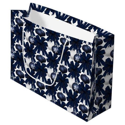 Christmas Navy Bow Velvet Pattern Groot Cadeauzakje (Voorkant Gekanteld)