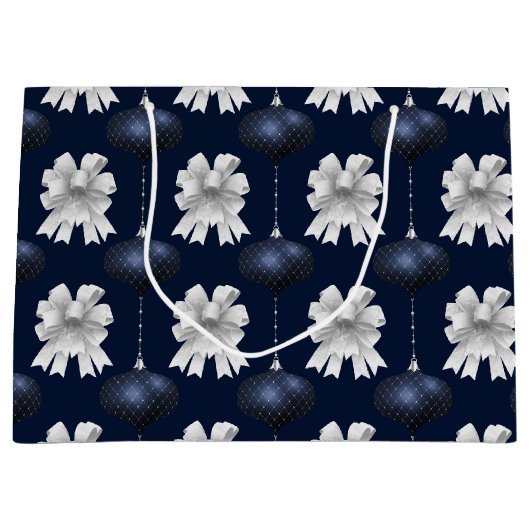 Christmas Navy Bow Velvet Pattern Groot Cadeauzakje (Voorkant)