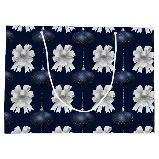 Christmas Navy Bow Velvet Pattern Groot Cadeauzakje (Achterkant)