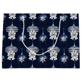 Christmas Navy Bow Velvet Pattern Groot Cadeauzakje
