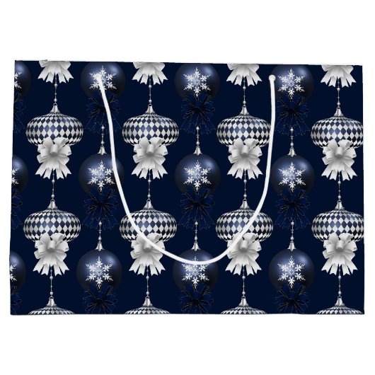 Christmas Navy Bow Velvet Pattern Groot Cadeauzakje (Achterkant)