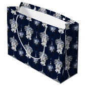 Christmas Navy Bow Velvet Pattern Groot Cadeauzakje (Achterkant Gekanteld)