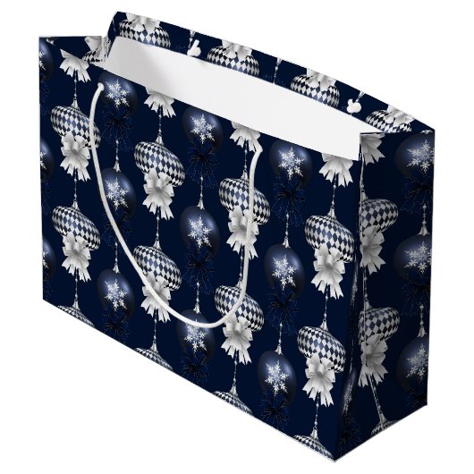 Christmas Navy Bow Velvet Pattern Groot Cadeauzakje (Achterkant Gekanteld)