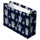 Christmas Navy Bow Velvet Pattern Groot Cadeauzakje (Voorkant Gekanteld)