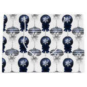 Christmas Navy Bow Velvet Pattern Groot Cadeauzakje (Voorkant)