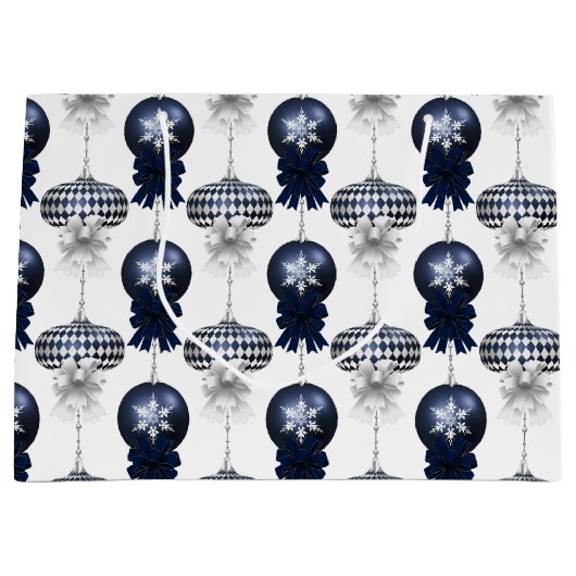 Christmas Navy Bow Velvet Pattern Groot Cadeauzakje (Voorkant)