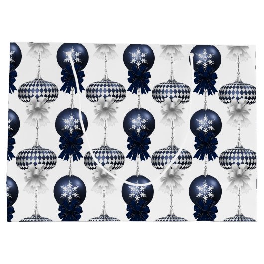 Christmas Navy Bow Velvet Pattern Groot Cadeauzakje (Achterkant)