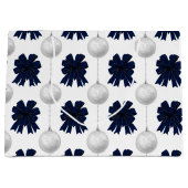 Christmas Navy Bow Velvet Pattern Groot Cadeauzakje (Voorkant)