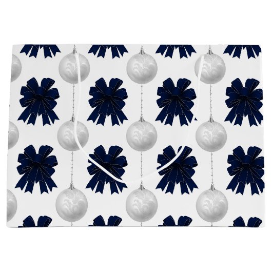 Christmas Navy Bow Velvet Pattern Groot Cadeauzakje (Voorkant)