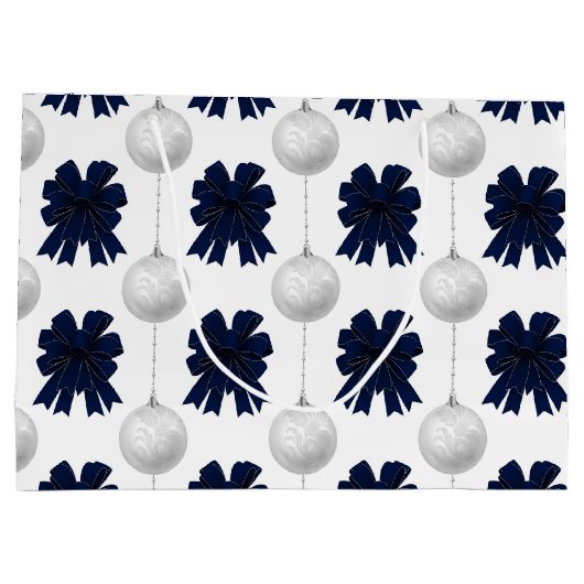 Christmas Navy Bow Velvet Pattern Groot Cadeauzakje (Achterkant)