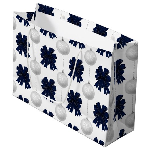 Christmas Navy Bow Velvet Pattern Groot Cadeauzakje (Voorkant Gekanteld)