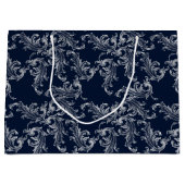 Christmas Navy Bow Velvet Pattern Groot Cadeauzakje (Voorkant)