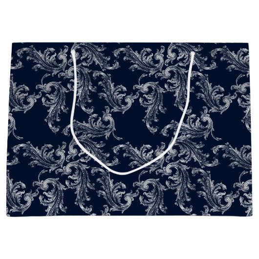 Christmas Navy Bow Velvet Pattern Groot Cadeauzakje (Voorkant)