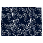Christmas Navy Bow Velvet Pattern Groot Cadeauzakje (Achterkant)