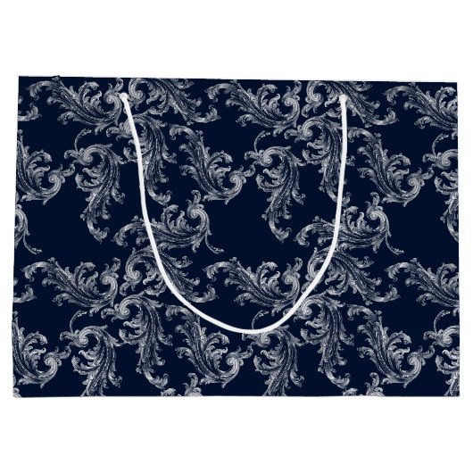 Christmas Navy Bow Velvet Pattern Groot Cadeauzakje (Achterkant)
