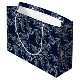 Christmas Navy Bow Velvet Pattern Groot Cadeauzakje