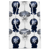 Christmas Navy Bow Velvet Pattern Medium Cadeauzakje (Voorkant)