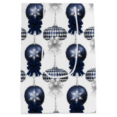 Christmas Navy Bow Velvet Pattern Medium Cadeauzakje (Achterkant)