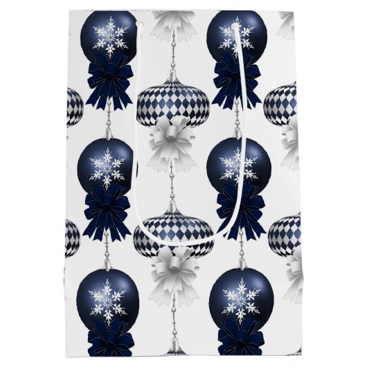 Christmas Navy Bow Velvet Pattern Medium Cadeauzakje (Achterkant)