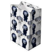 Christmas Navy Bow Velvet Pattern Medium Cadeauzakje (Achterkant Gekanteld)