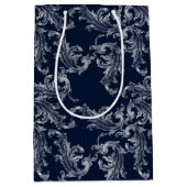 Christmas Navy Bow Velvet Pattern Medium Cadeauzakje (Voorkant)