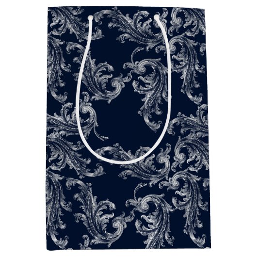 Christmas Navy Bow Velvet Pattern Medium Cadeauzakje (Voorkant)