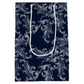 Christmas Navy Bow Velvet Pattern Medium Cadeauzakje (Achterkant)