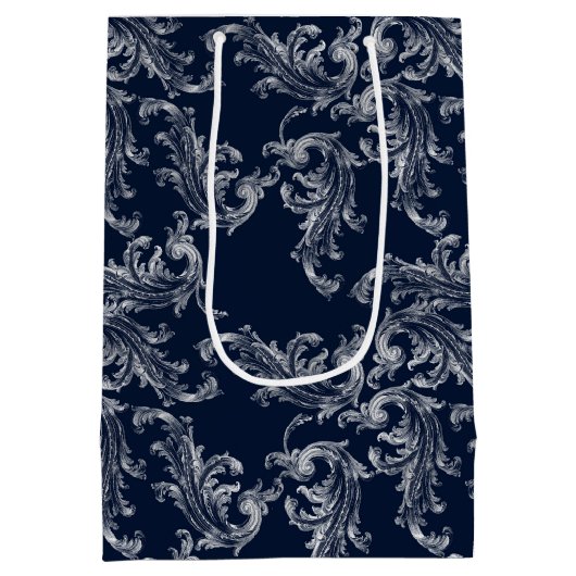 Christmas Navy Bow Velvet Pattern Medium Cadeauzakje (Achterkant)