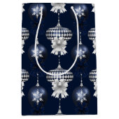 Christmas Navy Bow Velvet Pattern Medium Cadeauzakje (Voorkant)