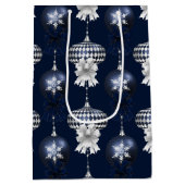 Christmas Navy Bow Velvet Pattern Medium Cadeauzakje (Achterkant)