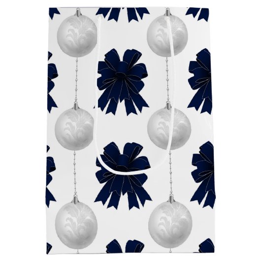 Christmas Navy Bow Velvet Pattern Medium Cadeauzakje (Achterkant)