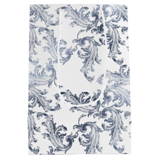 Christmas Navy Bow Velvet Pattern Medium Cadeauzakje (Achterkant)