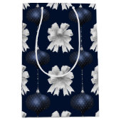 Christmas Navy Bow Velvet Pattern Medium Cadeauzakje (Voorkant)