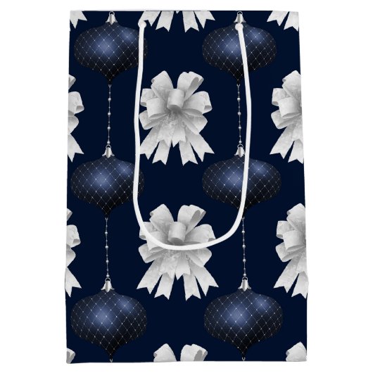 Christmas Navy Bow Velvet Pattern Medium Cadeauzakje (Achterkant)