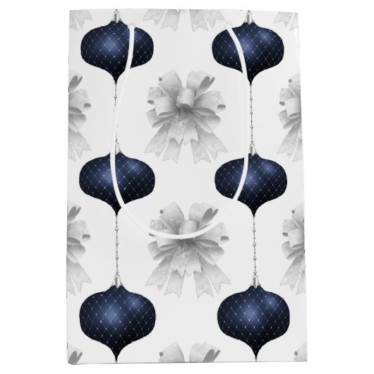 Christmas Navy Bow Velvet Pattern Medium Cadeauzakje (Voorkant)