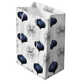 Christmas Navy Bow Velvet Pattern Medium Cadeauzakje