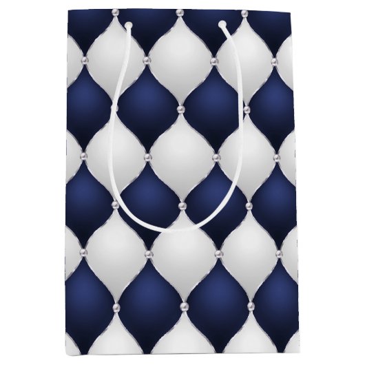 Christmas Navy Bow Velvet Pattern Medium Cadeauzakje (Voorkant)